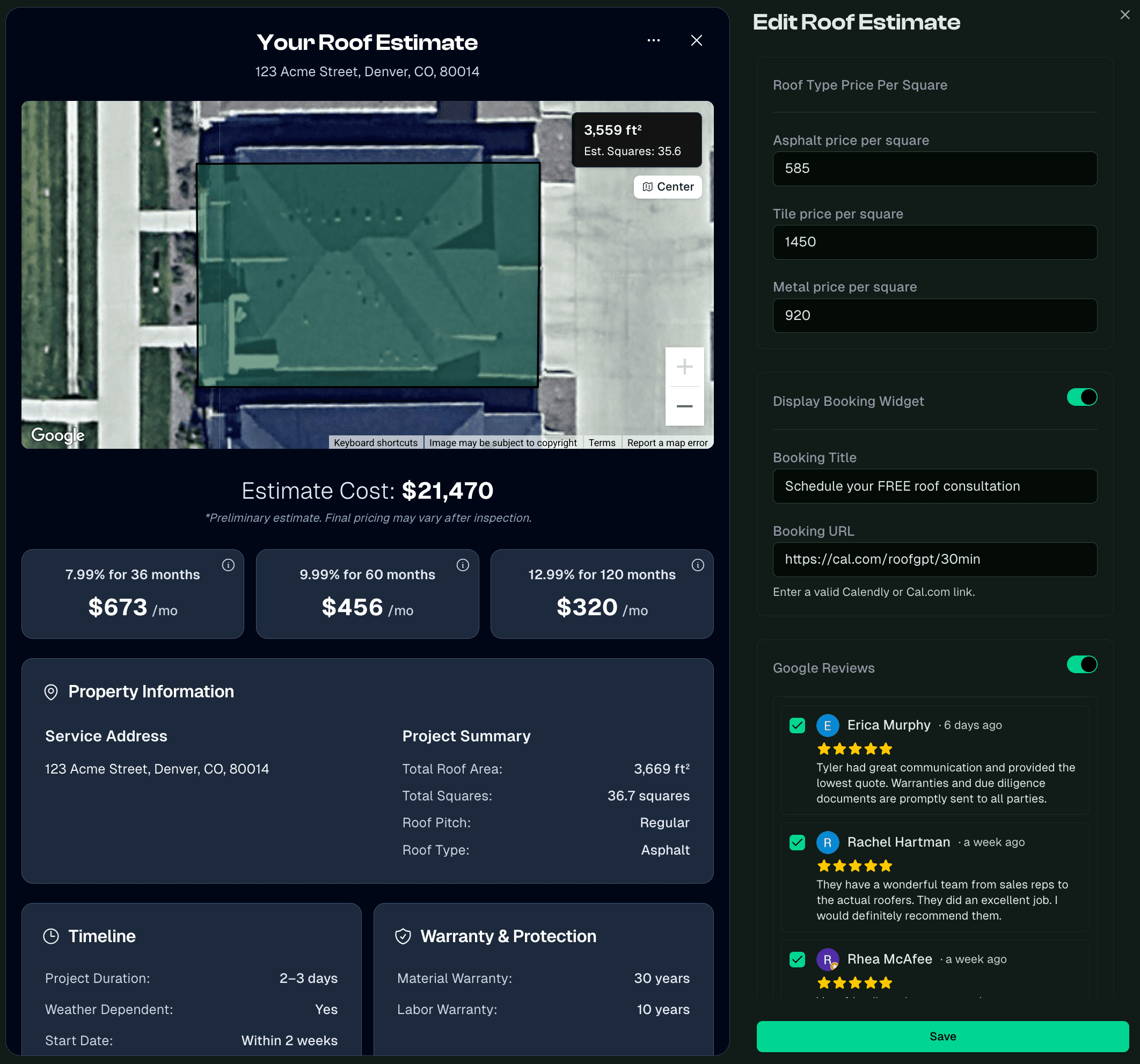 RoofGPT leads interface showing leads captured